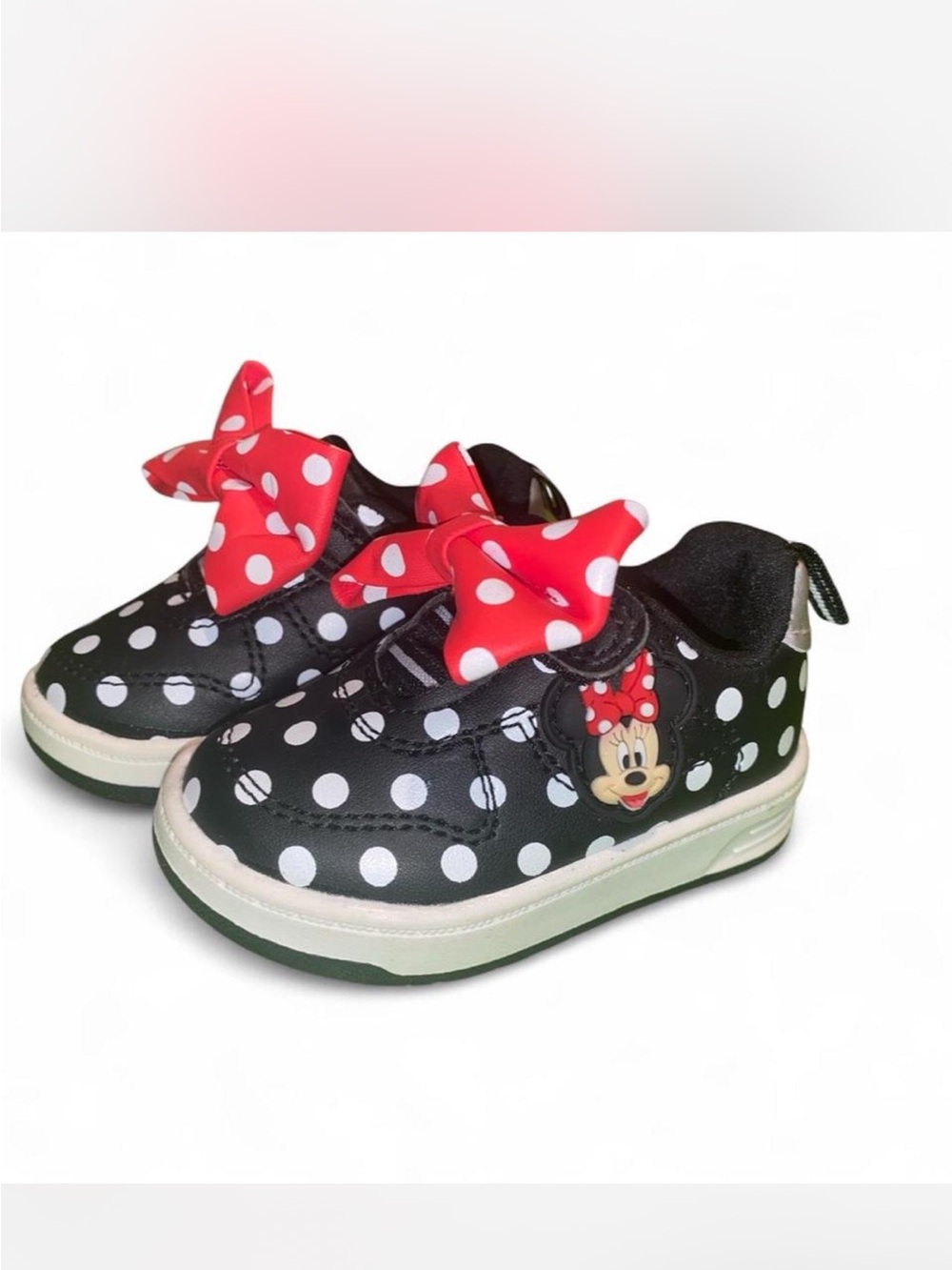 Kids Black & White Polka Dot Minnie-Inspired Sneakers with Red Bow
